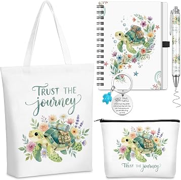 5 Pcs Sea Turtle Gifts Set for Women Include Canvas Tote Bag Makeup Bag Keychain Notebook Pen for Turtle Lovers Party Favors Birthday Gift for Christmas