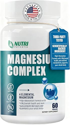 Suplemento Complejo de Magnesio 500 mg- Suplementos minerales de magnesio, glicinato de magnesio, citrato, malato, taurato con B6 - Soporte para