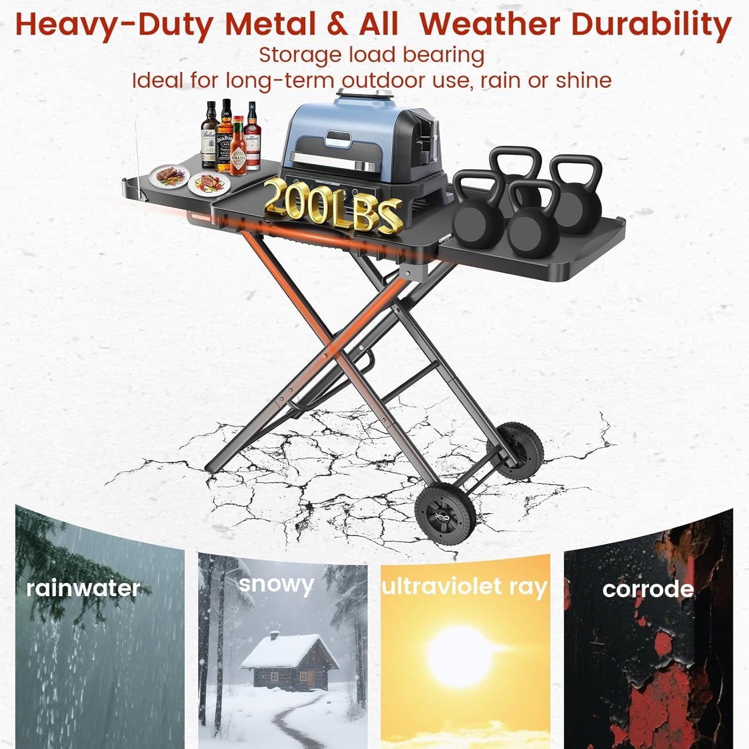 Hisencn Portable Grill Table Stand for Ninja Woodfire Outdoor Grill OG701 OG901 OG850 OG951, Pizza Oven Table Stand for Onni 12, Folding Camping Grill Table Cart for Blackstone 17"/22", with 2 Wheels