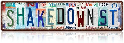 Letreros de metal vintage Shakedown St Street Signs Man Cueva Music Room Decoración de pared 16 x 4 pulgadas