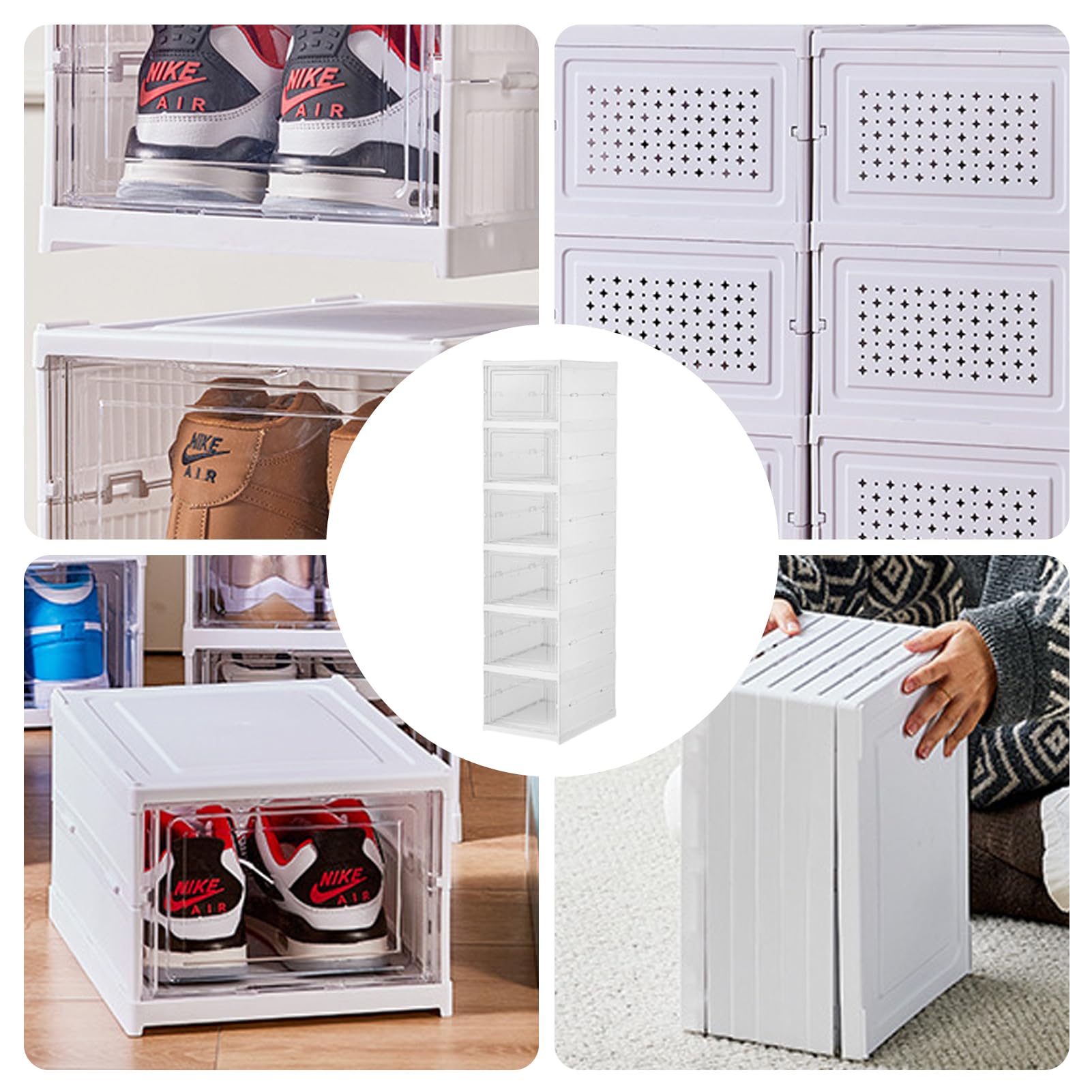 Set di 6 scatole trasparenti per scarpe, organizer per scarpe, senza installazione, impilabili, in plastica trasparente, con coperchio, per donna/uomo, 34 x 25 x 16 cm