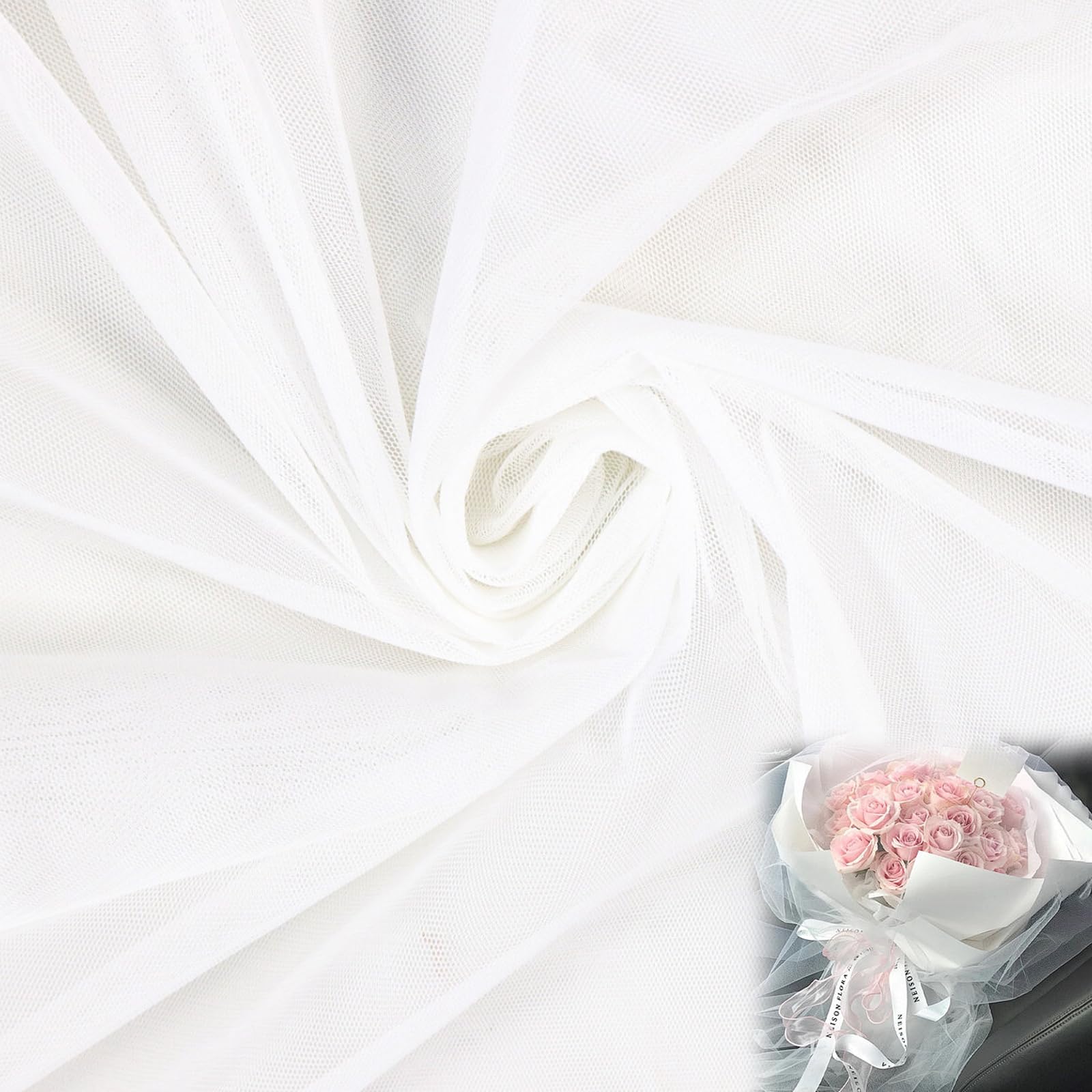 4x1.6m White Tulle Fabrics, Soft Sheer Mesh Fabric - Lightweight Netting Fabrics for Wedding Birthday Party Decorations, Gift Flower Wrapping, DIY Sewing Crafts Dress, Easy Cut