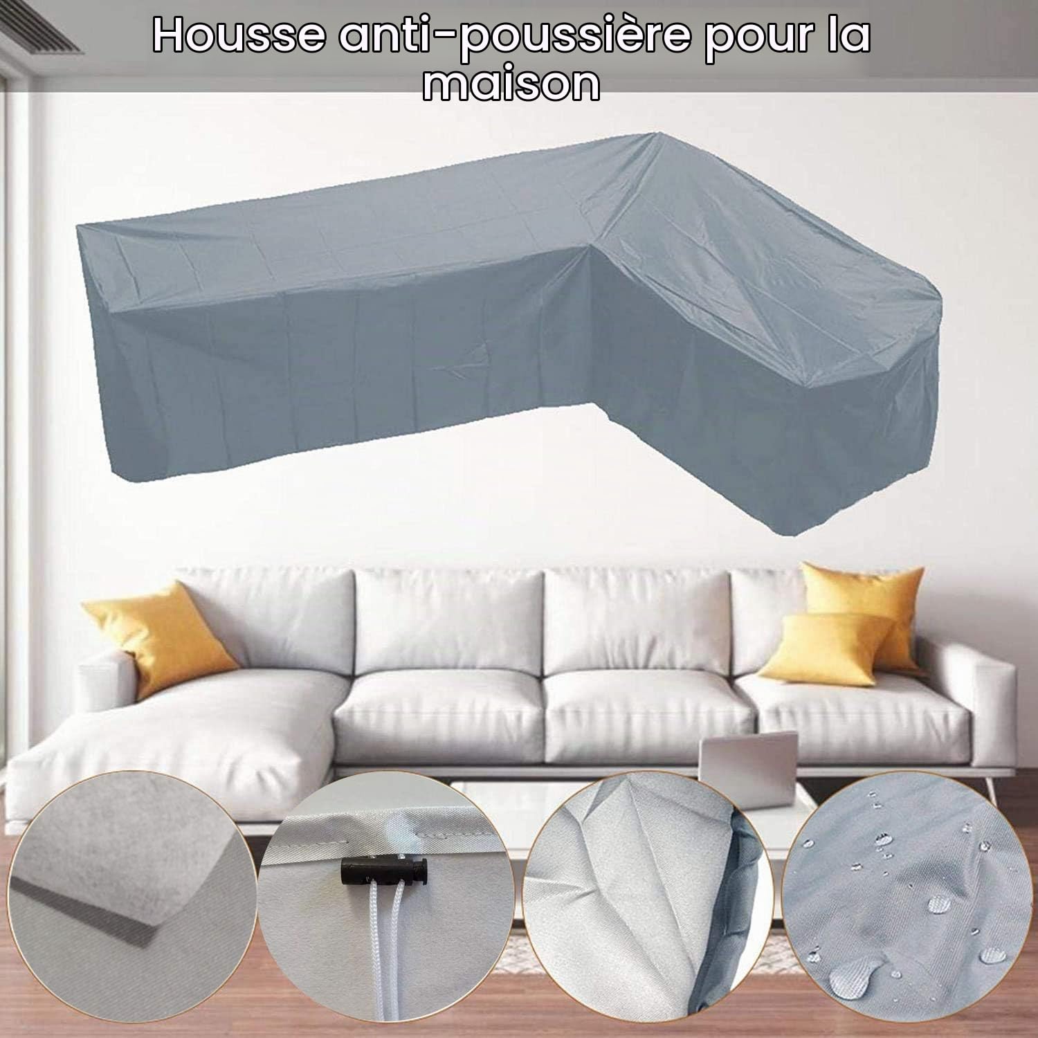 Housse pour canape Dangle Tailles personnalisées Housse de canapé de Jardin en Forme de L- Housse de Protection Salon de Cordons de Serrage en Bas,bache Salon de Jardin en Forme de L