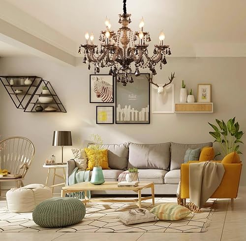 Miniatura 9 de Lámpara de araña moderna de cristal, 12 luces, lámpara de techo gris ahumado, lámpara de techo colgante para comedor, sala de estar, dormitorio (12