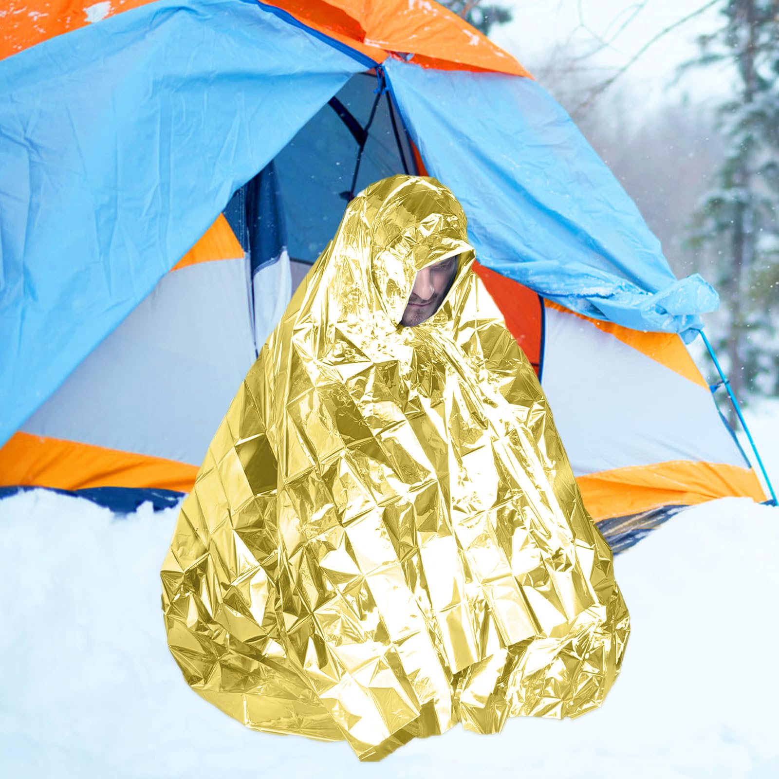 1Pcs Emergency Blanket Reflective Aluminum Film,Survival Thermal,Blanket for Camping,Hiking, Outdoor, Waterproof Thermal Cover,Golden