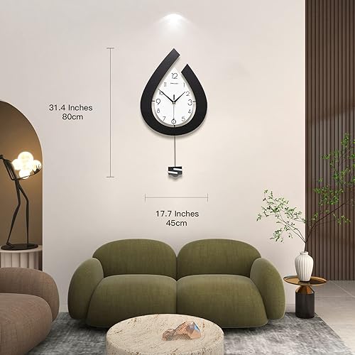 Miniatura 10 de Reloj de pared grande para decoración de sala de estar, péndulo decorativo grande, reloj de pared moderno, silencioso, sin tictac, funciona con