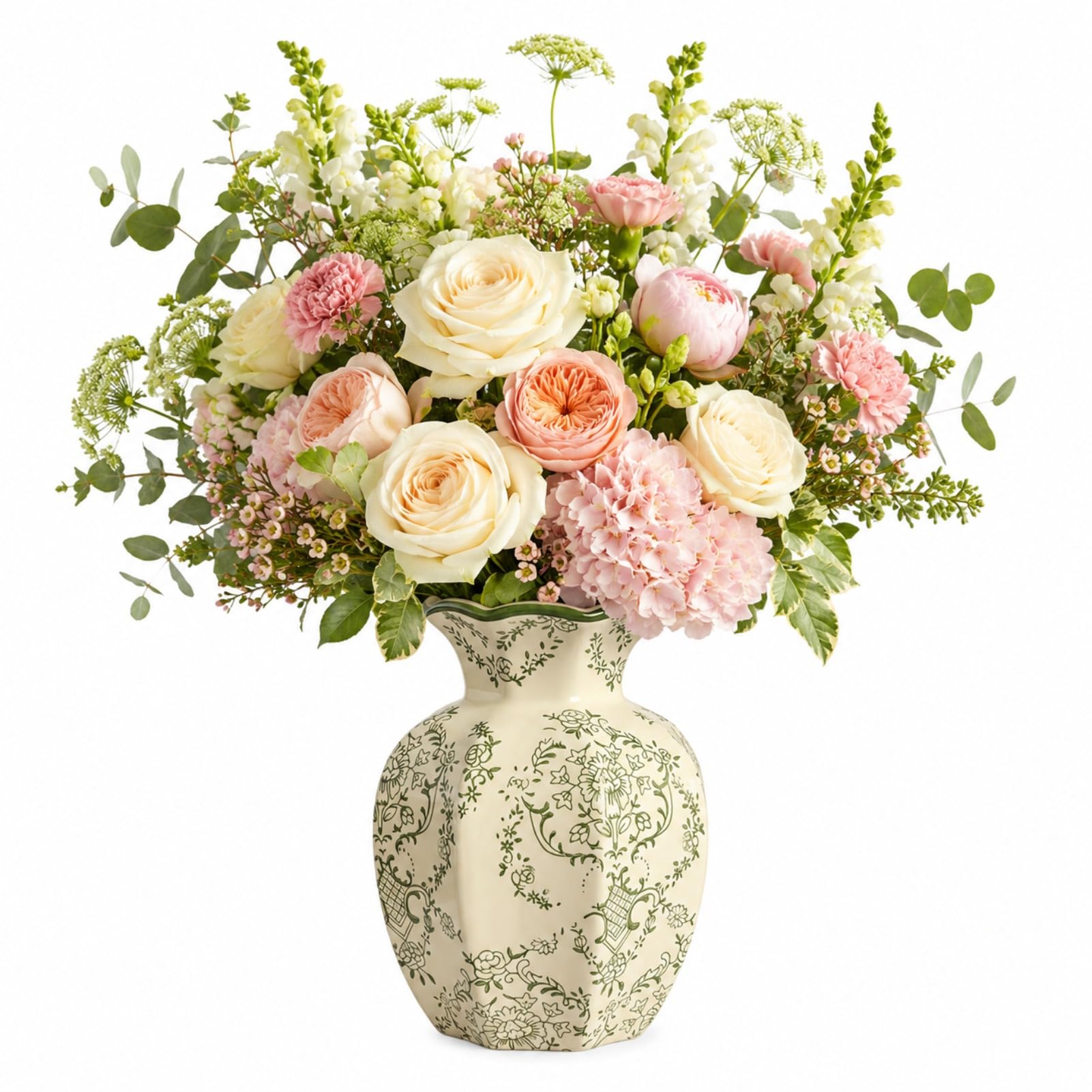 Photo 1 of Juyuspesrk Chinoiserie Ceramic Vase,Green and White Vase,Vintage Vases,Flower Vase for Centerpiece,Chinese Cute Vases for Living Room, Office,Home Decor,French Country Decor (Green White, Small)