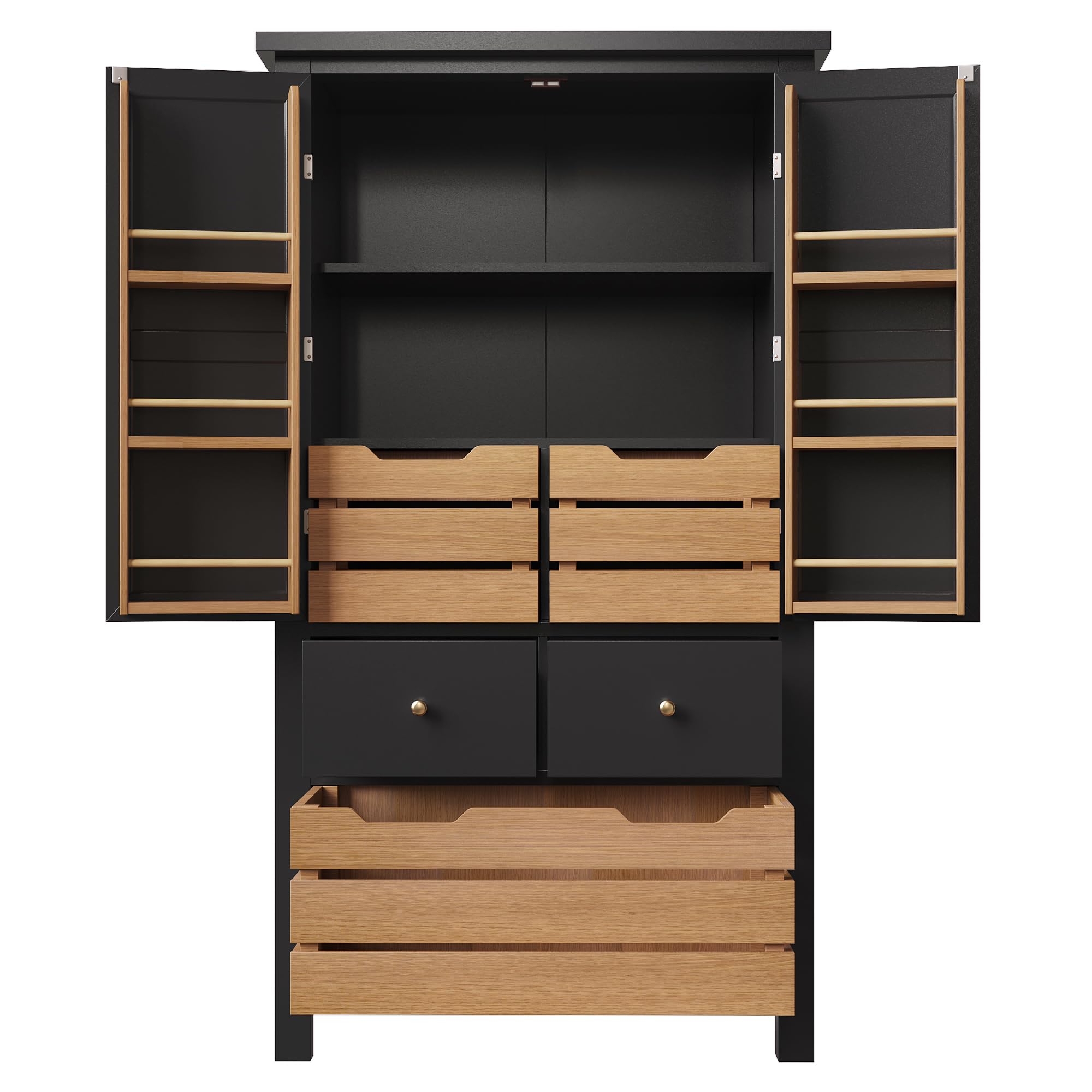 Kebnor Mobiletto da Cucina (80x40x140cm), credenza da cucina alta, credenza multiuso, mobiletto per snack, mobile di stoccaggio con due ante e cinque cassetti (nero)