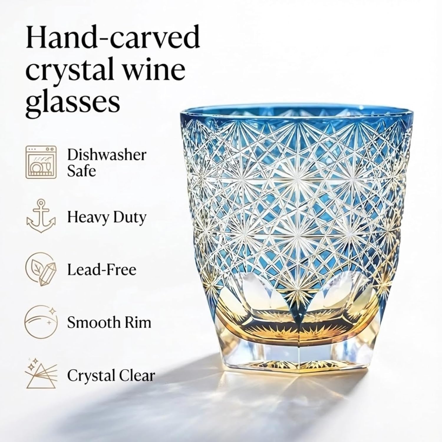 Old Fashioned Glass 6.7oz, Blue Cocktail Drinking Glass for Whiskey, Vodka &Martinis, Elegant Whiskey Gift