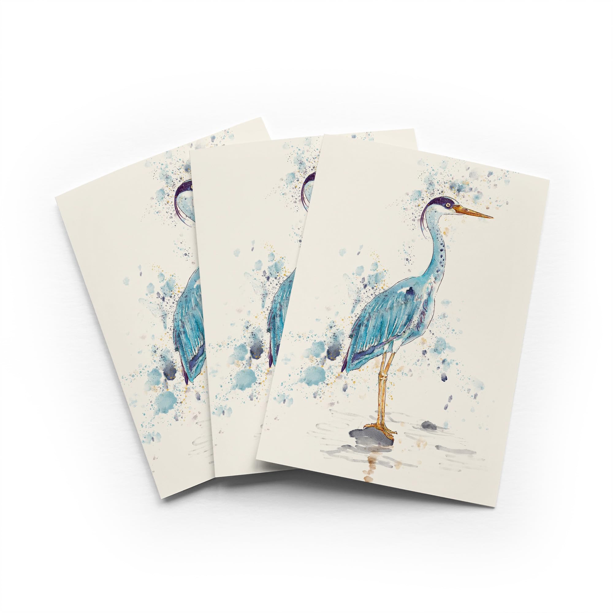 Heron Watercolour Greeting Card Wildlife Nature Any Occasion Set of 3 Blank Inside 5x7 Inch 13x18 cm