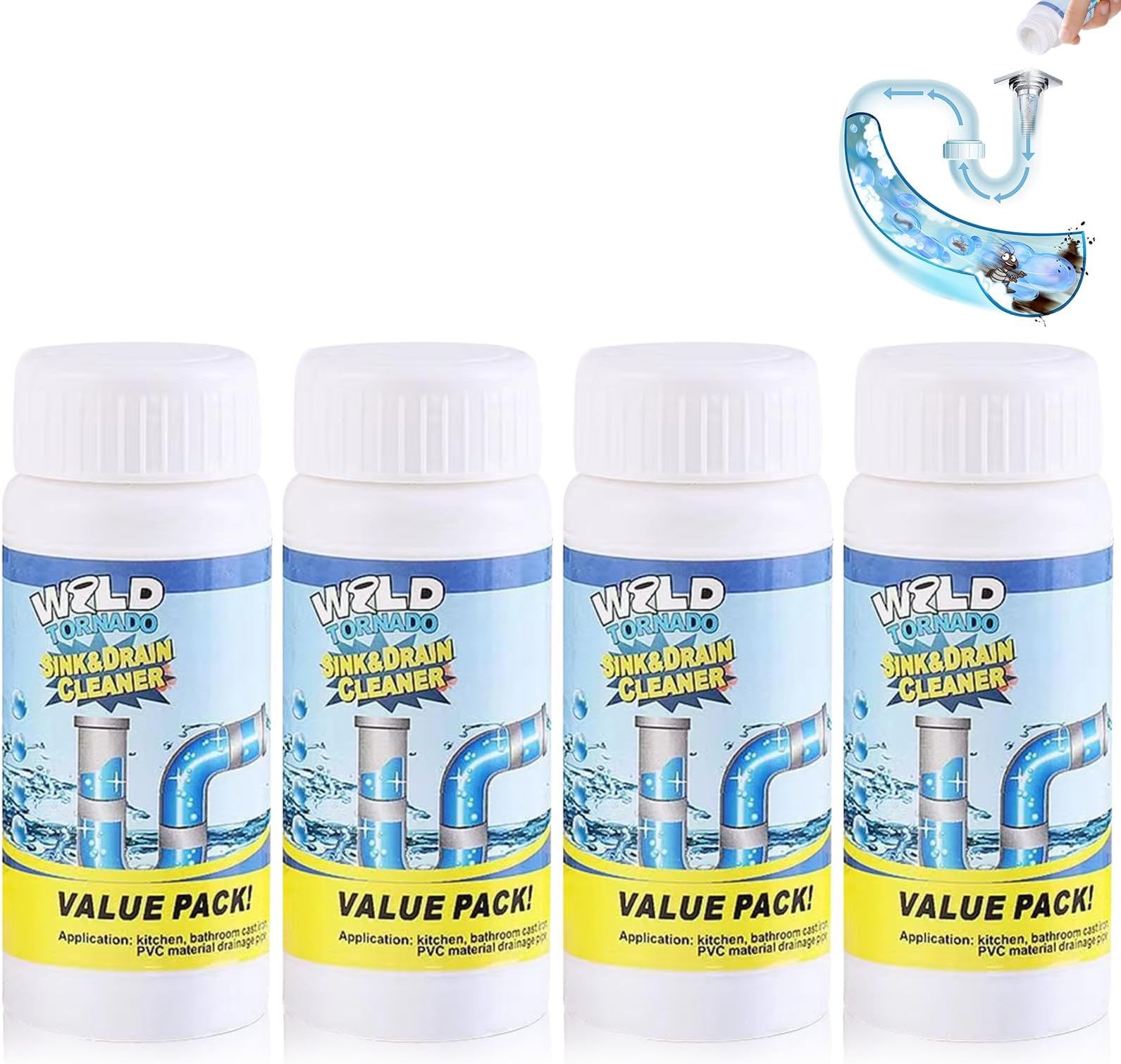 4PCS Wild Tornado Pipe Dredge, Wild Tornado Sink and Drain Cleaner for Kitchen Toilet Pipeline Quick Cleaning Tool (4PCS)