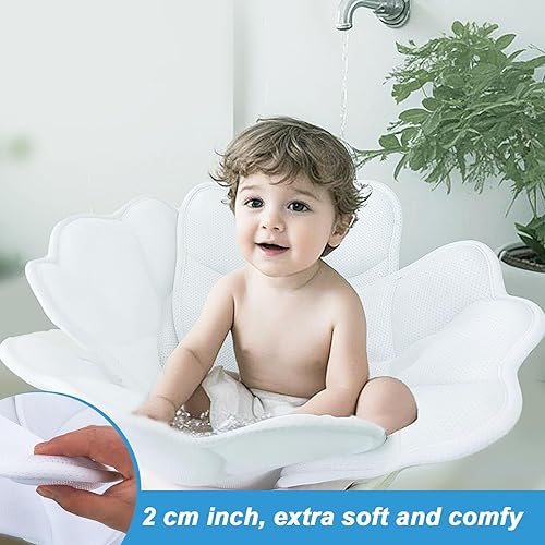 Miniatura 4 de Cojín de flores de baño para bebé, tela de malla 3D transpirable, cojín de asiento de flores para baño de bebé con 4 pétalos, almohadilla de bañera