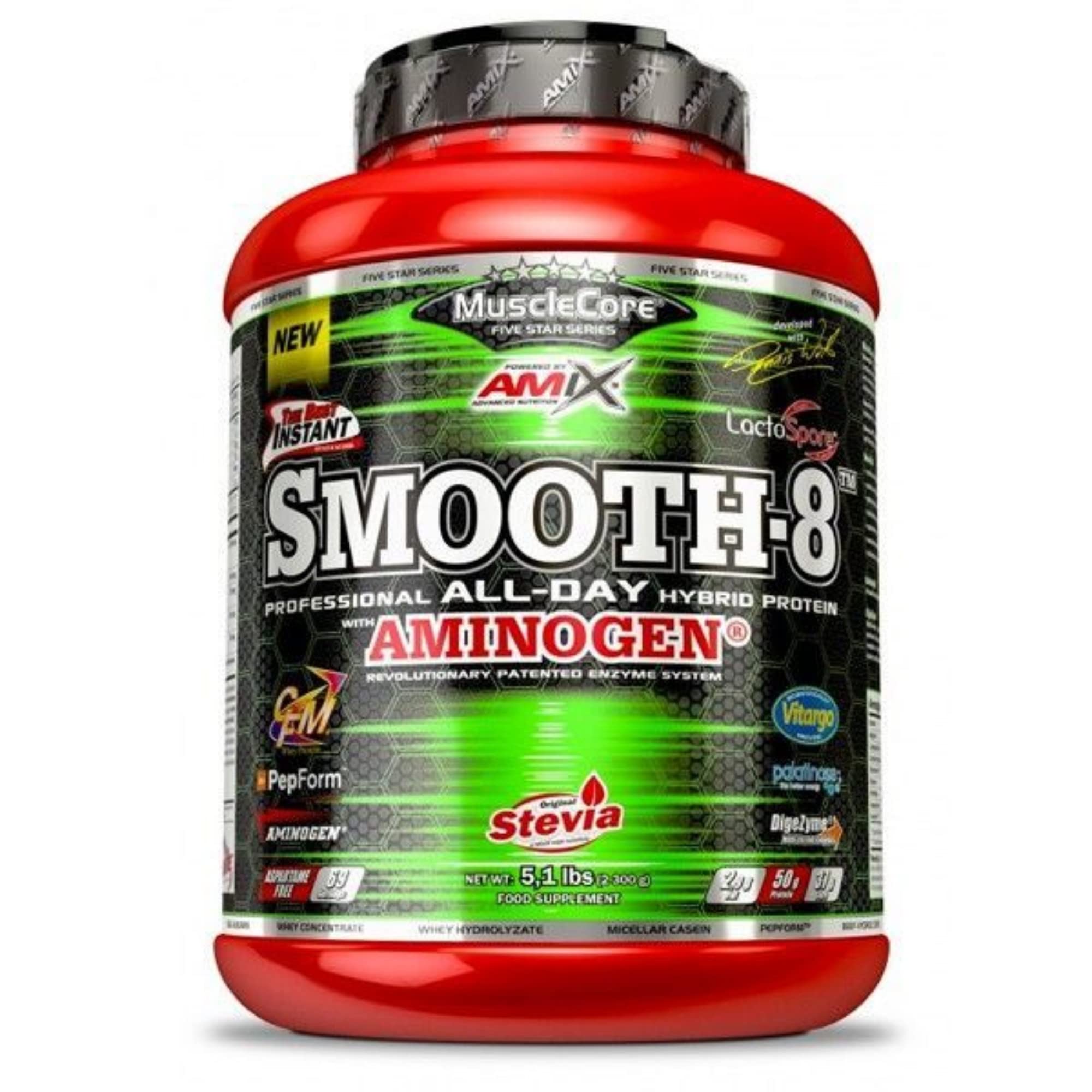 AMIX - Batido de Proteínas Smooth 8 Hybriid 2,3 kg - Ayuda a la Recuperación Muscular - Contribuye a Incrementar la Fuerza y la Resistencia - Proteína en Polvo Sabor Banoffee