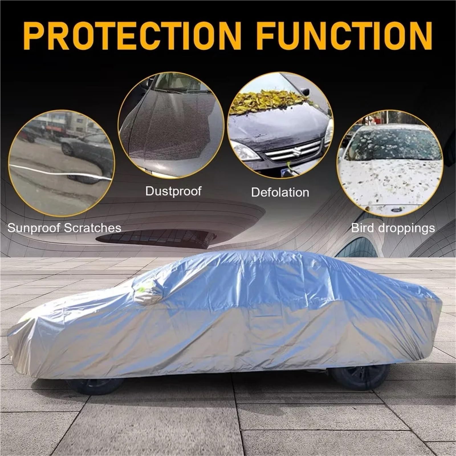Funda de Coche Parasol Universal para Coche, protección contra el Polvo y el Sol, con Tiras Reflectantes, para Hatchback, sedán y SUV. Funda de Coche Exterior(XXL-5.3X2.0X1.50M,Silver)