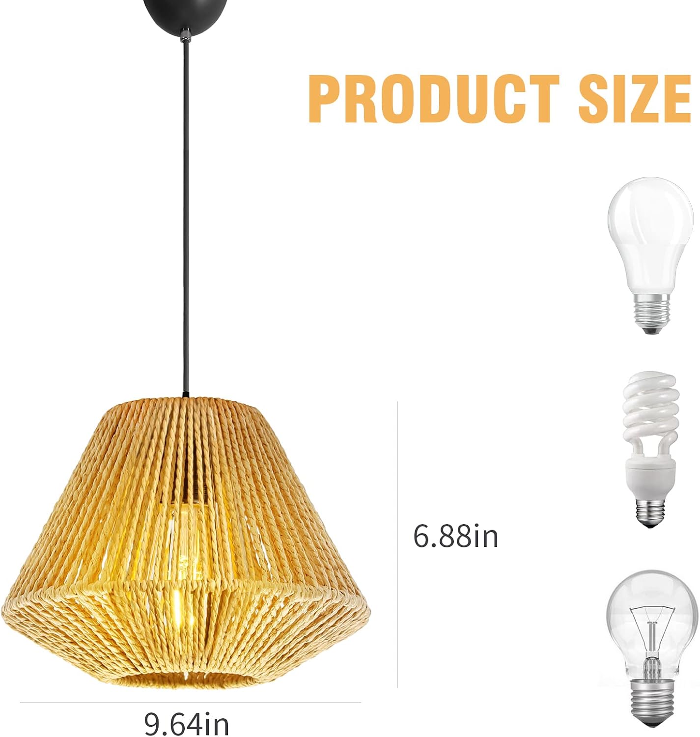 Vintage Woven Bamboo Pendant Lamp Rattan Hand Modern Retro Boho Pendant Light for Bedroom Dining Room Kitchen Hallway Living Room