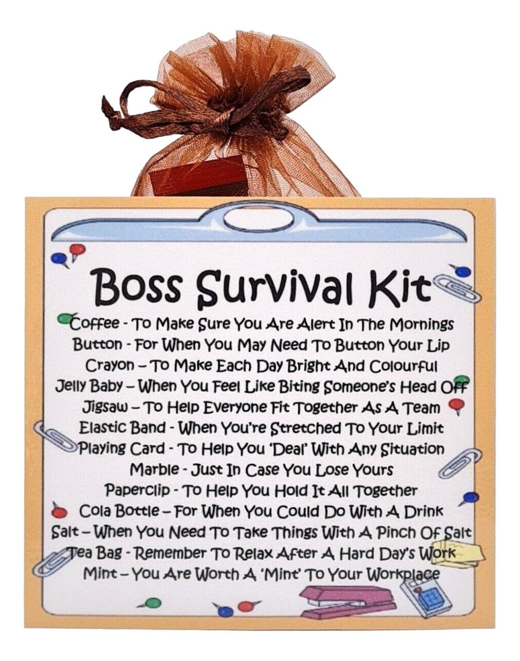 Boss Survival Kit ~ Fun Novelty Gift & Greetings Card Alternative | Birthday Present | Thank You | Congratulations | Boss Gift | Personalised Keepsake for a Boss