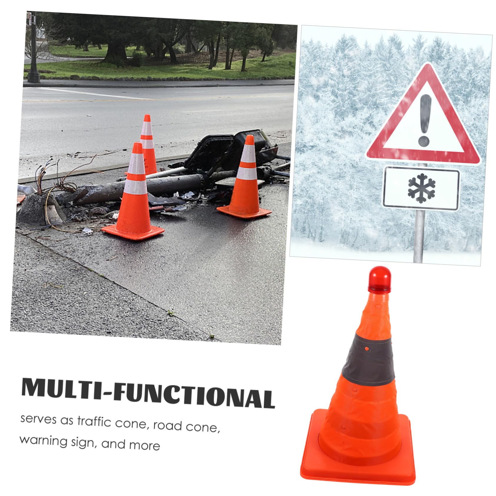 MUSISALY Led Traffic Safety Cone 45cm Tall Collapsible Reflective Multi-Function Road Cone No Batteries Needed