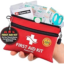 Protect Life First Aid Kit, Travel First Aid Kit for Car, 100 Piece Compact Emergency Preparedness Starter Kit for Home, Office, Camping, Hiking
