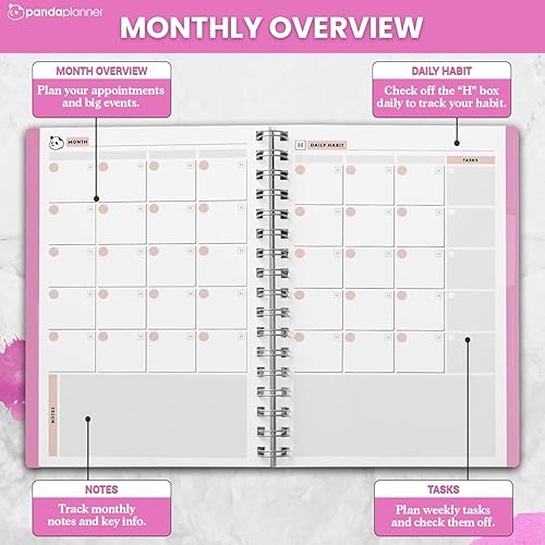 Vista 4 de Panda Planner 2025 Undated Daily Planner with Hourly Schedule 5.75" x 8.25" – 90 Days Daily Journal with Spiral Binding – To Do List Notebook with