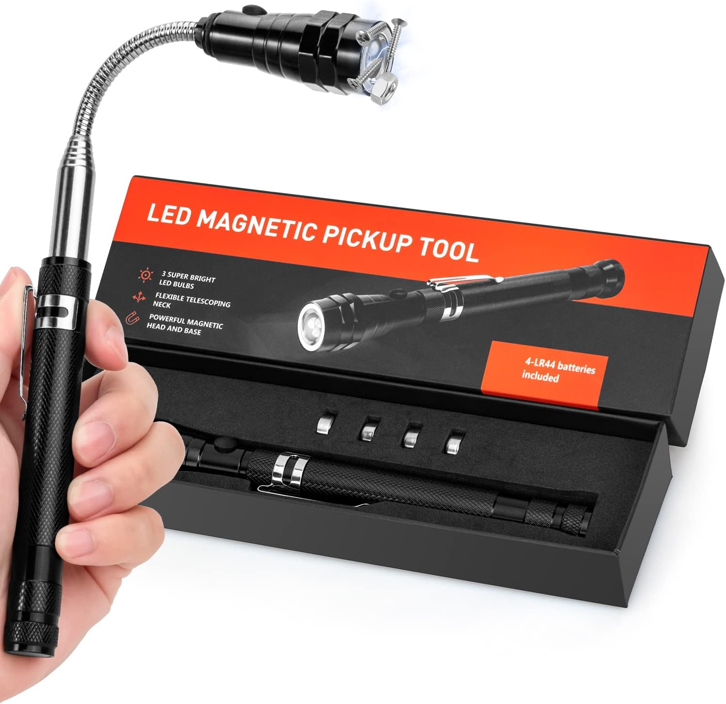 Dee Banna Magnetic Telescoping Pickup Tool with LED,Gadgets Pick Up Stick Magnet Flashlight, Grabber Tools Gifts for Men, DIY Handyman, Father/Dad, Husband, Boyfriend, Him