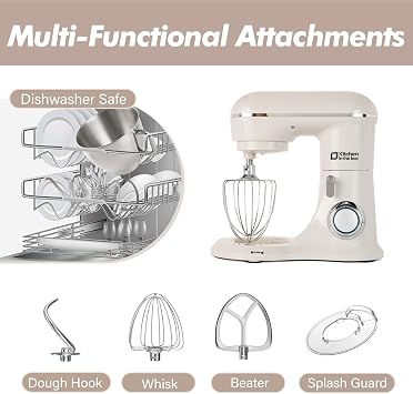 Kitchen in the box Stand Mixer, 6L Electric Food Mixer with 10 Speeds, 1300W Kitchen Appliance for Home Baking, Colorful Baking Tool for Bread Dough Cake with Dough Hook, Whisk, Beater (Grey White)