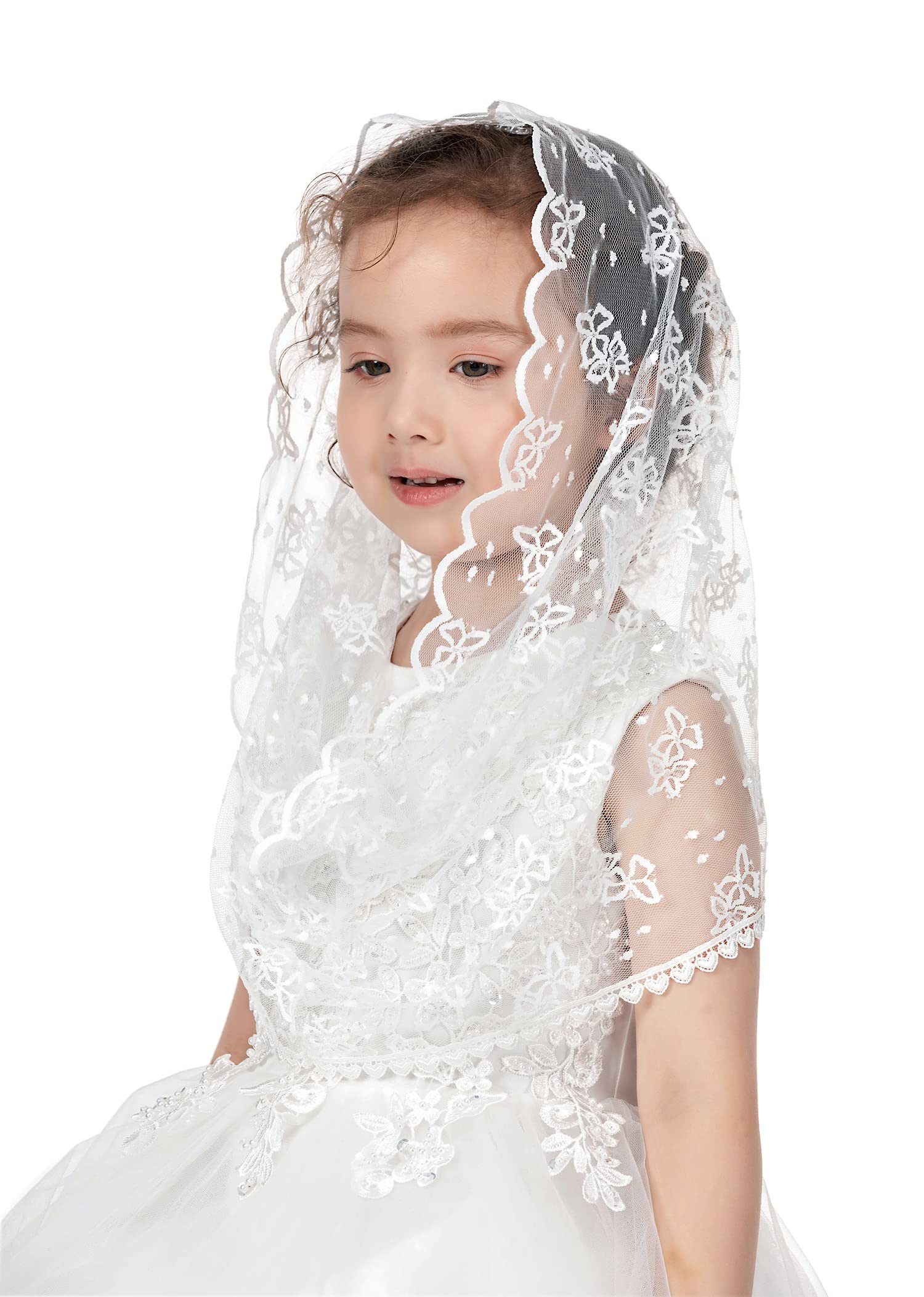 PAMOR Infinity First Communion Veils for Girls Lace Chapel Veil Mantilla Veils Latin Mass Church Veil for Catholic Baptism