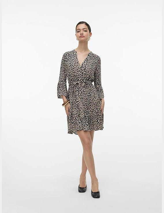 VERO MODA Vmmelba 3/4 Short Belt Dress Wvn Ga Noos Vmmelba Wvn Ga Noos korte jurk met 3/4 riem voor dames (1 stuk), Crème, L