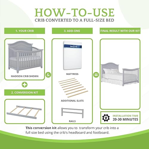 Vista 26 de Kit de conversión de tamaño completo, rieles de cama para cunas Evolur, kit convertible de cuna de madera maciza para cama de niños, rieles de Blanco