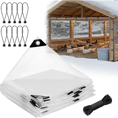 6.6x10ft Chicken Coop Covers Accessories for Winter - Easy to Install Waterproof Chicken Run Tarp with Elastic Cords & Rope