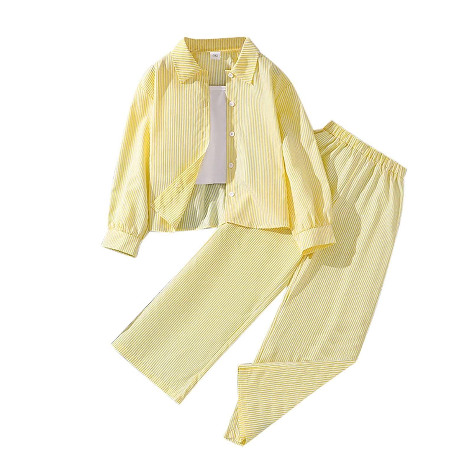 Ensemble Ete Enfant Fille 8-13 ans Tailleur Chemise Manche Longue et Pantalon Ado Fille Ample Pas Cher Chic Confortable Mignon Habillée a la Mode Léger Casual Vacances