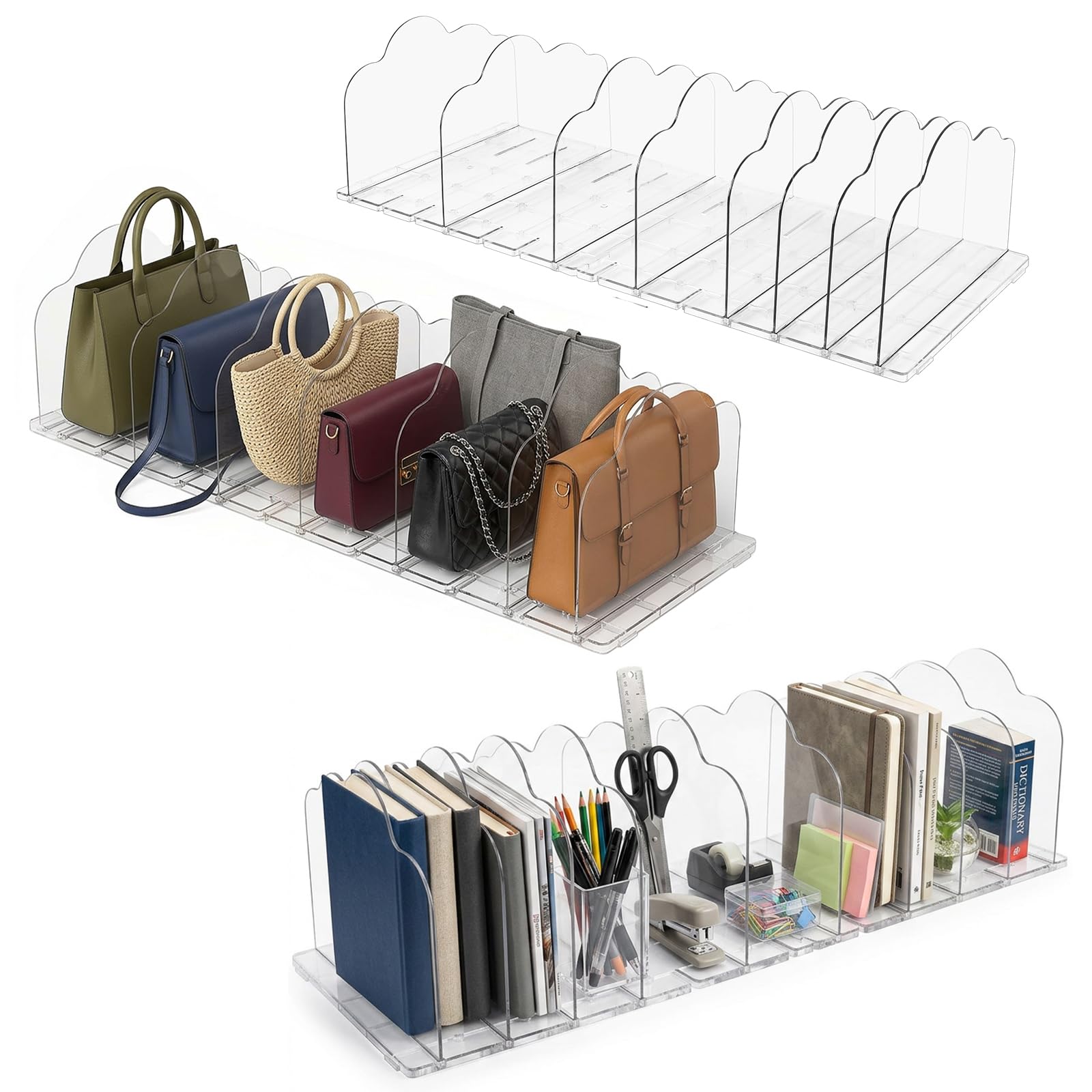 Ninonly 12PCS Adjustable Acrylic Handbag Storage Organiser for Closet