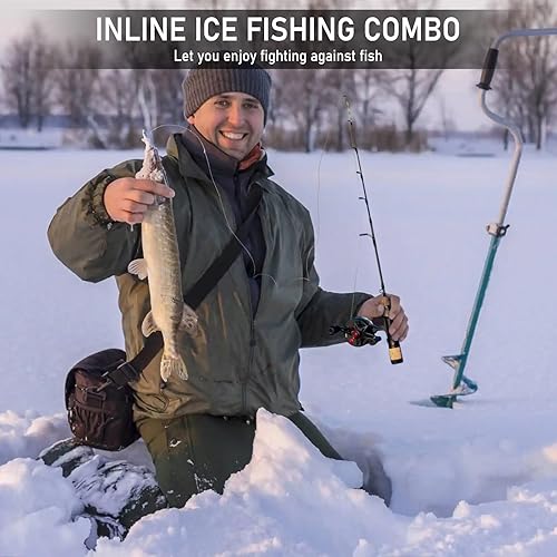 Miniatura 2 de QualyQualy Combo de caña de pescar en hielo y carrete de 24 pulgadas M/ML en línea de pesca en hielo, 2 consejos diferentes para lucioperca, panfish