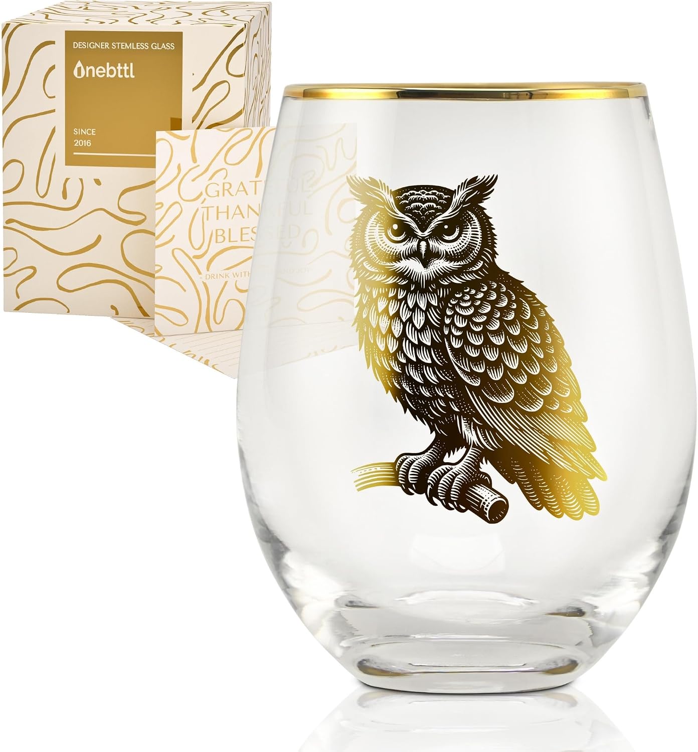 Onebttl Owl Gifts for Women, Owl Themed Christmas Birthday Gifts for Owl Lover, 18oz Stemless Wine Glass with Message Cards