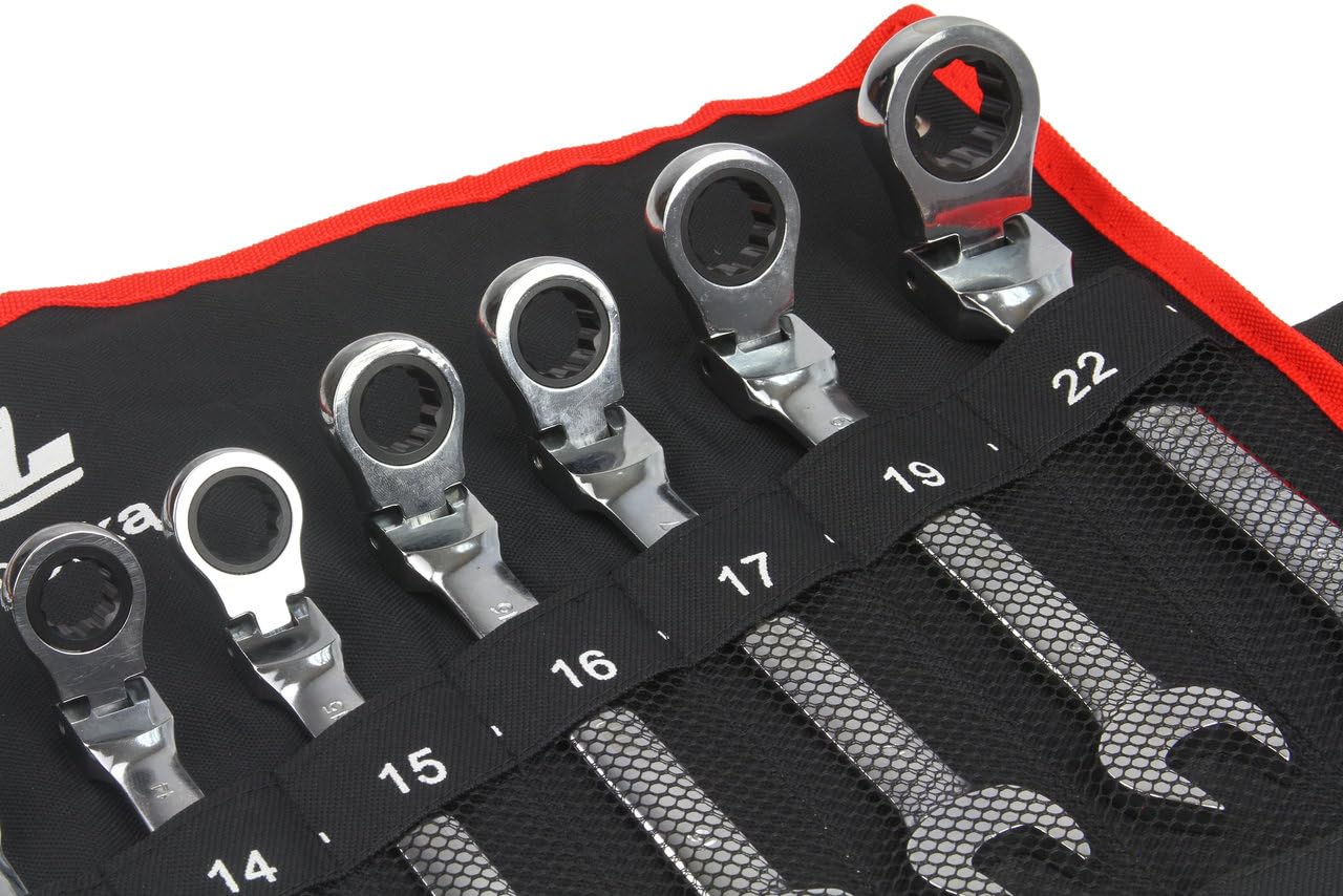 IMJ-Global Set Chiavi Combinate a Cricchetto Forchetta | 12 Pezzi | Reversibili | Snodate | 8-22 mm | 72 Denti | Passo 5° | in Acciaio CrV | con Custodia