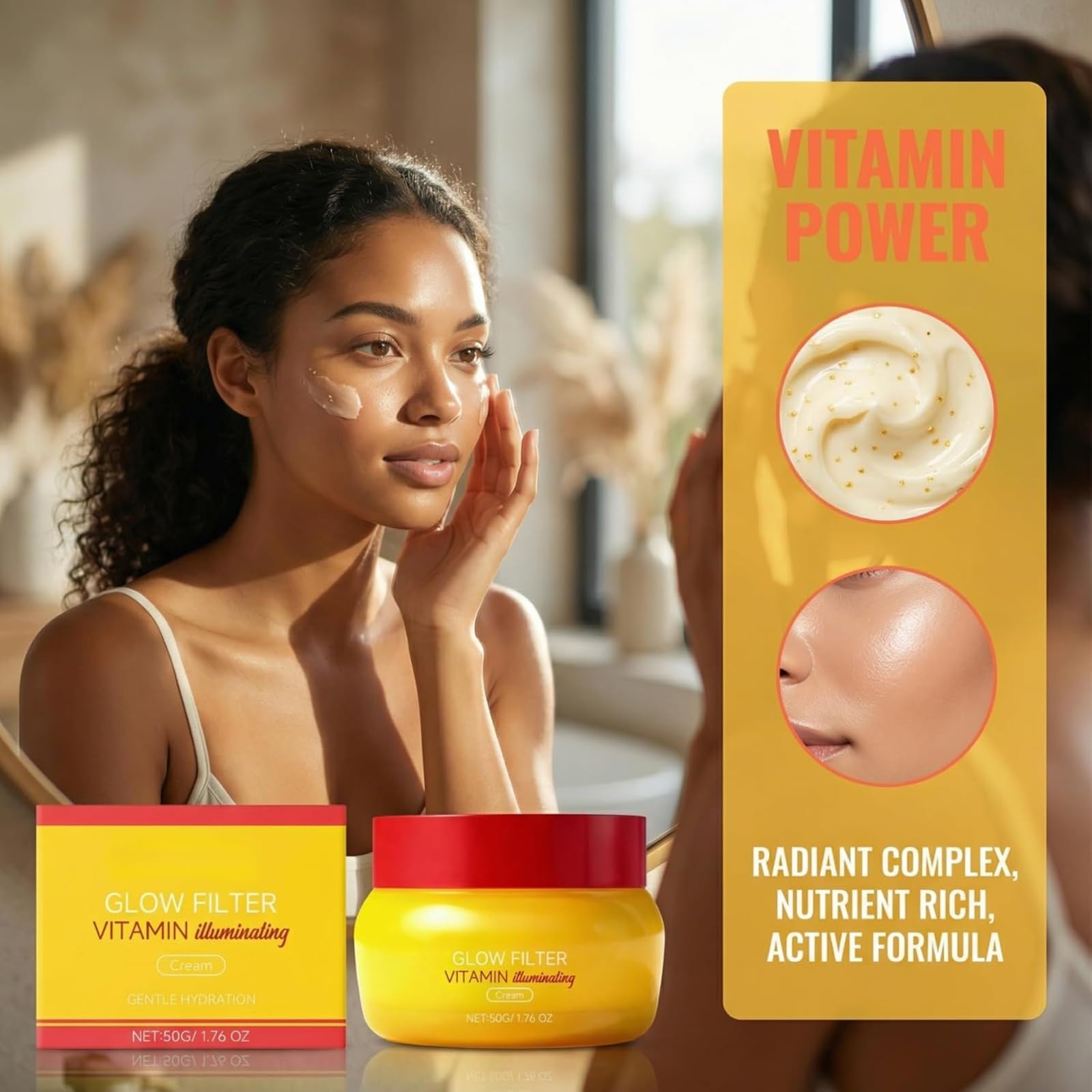 Krem do twarzy z filtrem witaminy Glow, rozjaśniający krem nawilżający dla promiennej skóry, lekki krem nawilżający dla bladej, nierównej cery, zapewnia promienne wykończenie (3 szt.)
