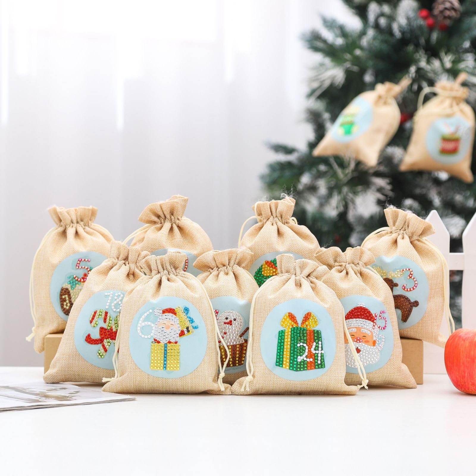 24 Adventskalender Tüten zum Befüllen Jutesäckchen, 24 Jutesäckchen Adventskalender zum Befüllen Stoff, Weihnachtssüßigkeitsbeutel, Geschenkbeutel 15x20 cm-Weihnachts-Süßigkeitentüte