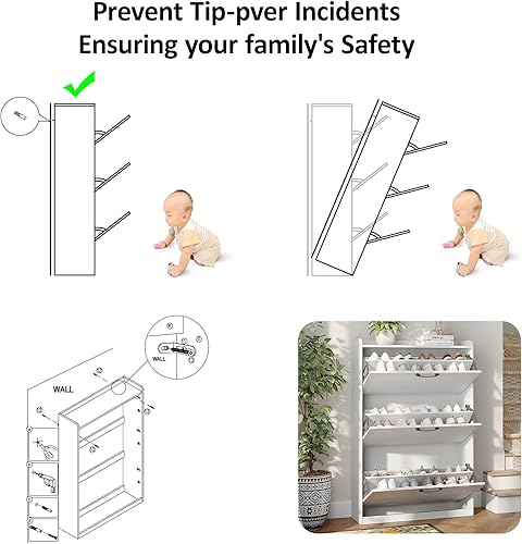 Miniatura 6 de Maupvit Gabinete de Almacenamiento de Zapatos con 3 Puertas Abatibles con Persianas, Organizador Independiente con Bisagras de Metal, Gabinete de