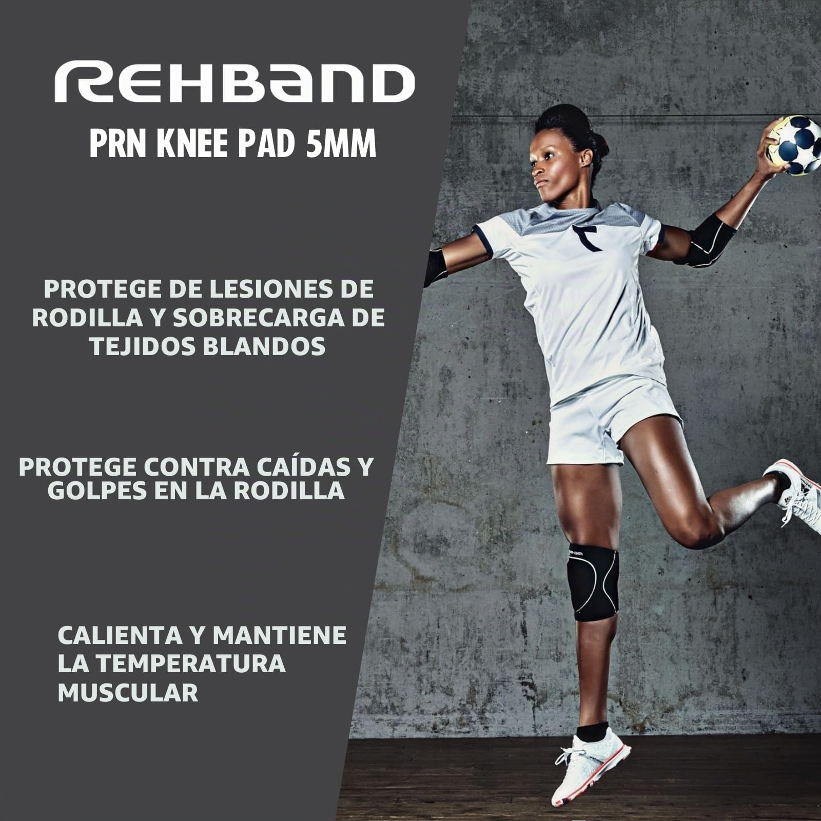 Rehband Rodilleras deportivas de neopreno para voleibol, balonmano y deportes de sala, ajuste ceñido y cómodo, protección de rodilla unisex, negro, 1 par, talla M