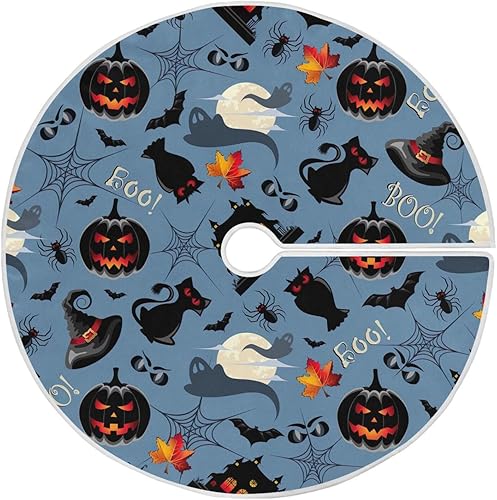 Halloween Pattern Chrismas Tree Skirt, Tree Skirt Canvas, 47.2 in Under Christmas Tree Decorations, Tree Skirt Merry Christmas