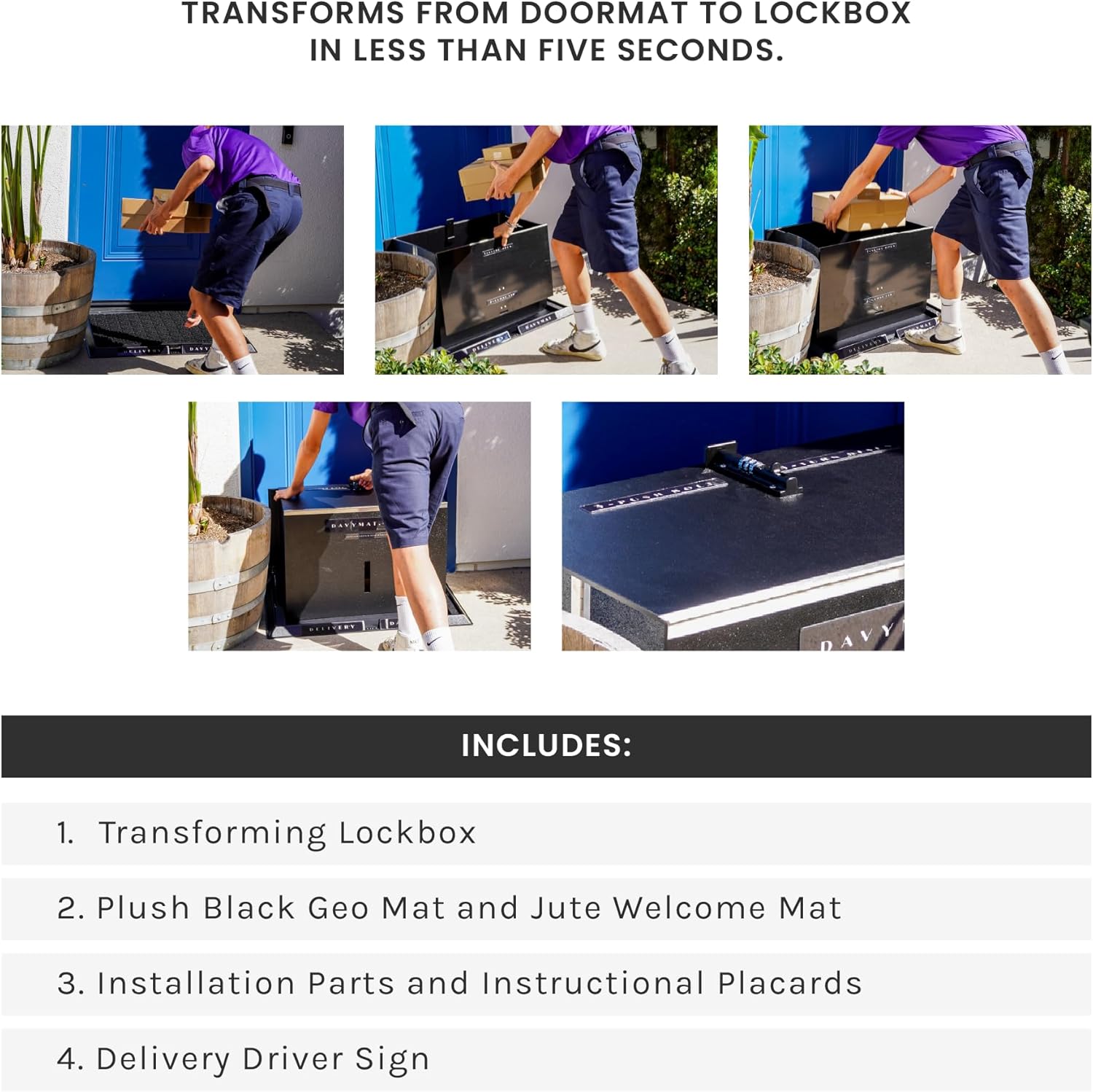 DAVYMAT ~ Transforming Doormat Package Locker | Anti-Theft Lockable Outdoor Parcel Safe | Secure Collapsible Porch Storage | Large 26x18x15" Capacity | Driver Approved