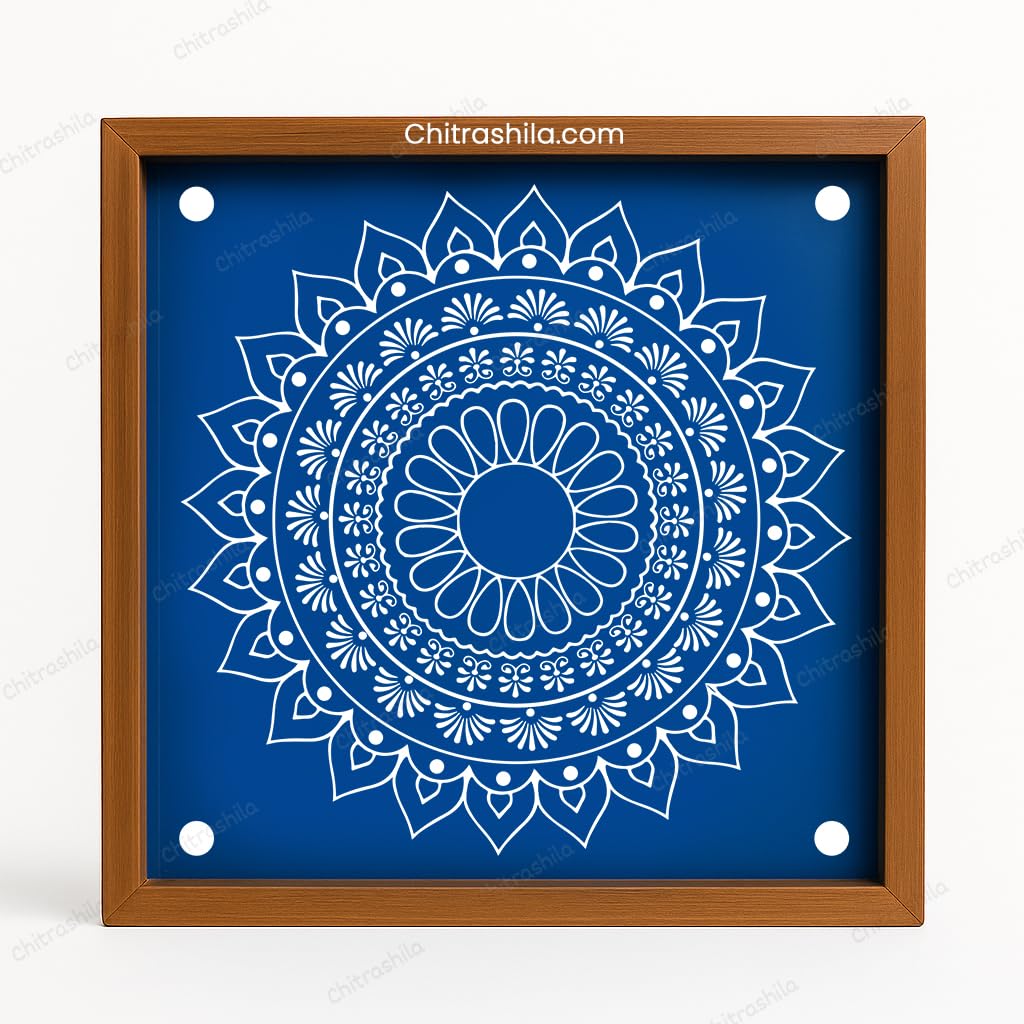 CHITRASHILA® Kolam Wooden Rangoli Stencil/Sacha Readymade Ready to Use Rangoli for Festivals, Pooja & Home Decoration 10x10 Inches (Intricate Mandala S03)-image-10