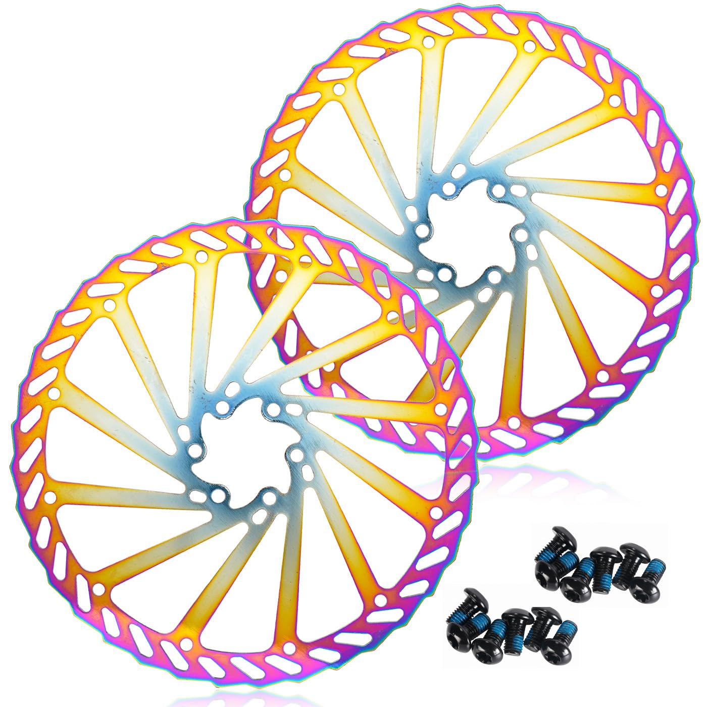 Disco freno per bicicletta, 160 mm, 180 mm, 203 mm, per mountain bike, mountain bike, Bmx, 2 dischi freno con 12 viti (blu/oro/arcobaleno).