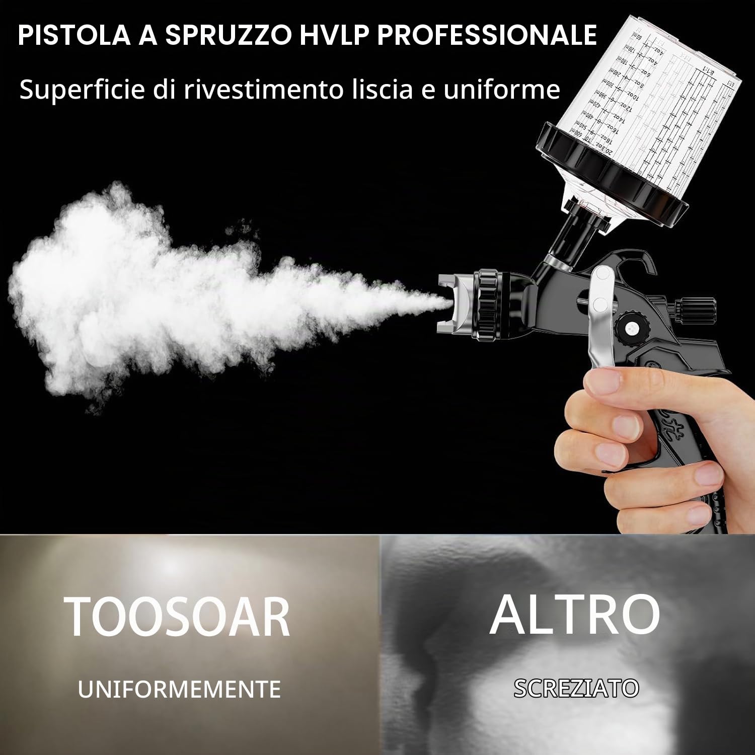 Pistola per Verniciare Pneumatica con 10 Tazze Colorate - Pistola a Spruzzo per Verniciare per Carrozzeria Auto, Kit Completo con 4 Ugelli (1.4/1.7/2.0/2.5mm) e Manometro (Nero)