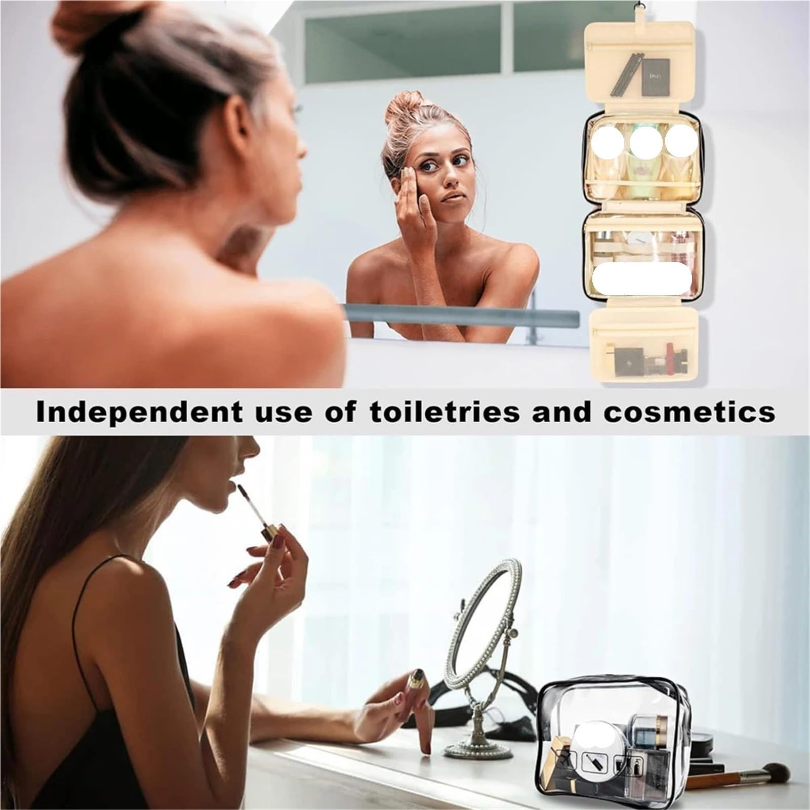 Borsa da toilette da viaggio Borsa da toilette pieghevole Organizzatore appendere trucco bagno Custodia viaggio for cosmetici con separazione asciutta e bagnata