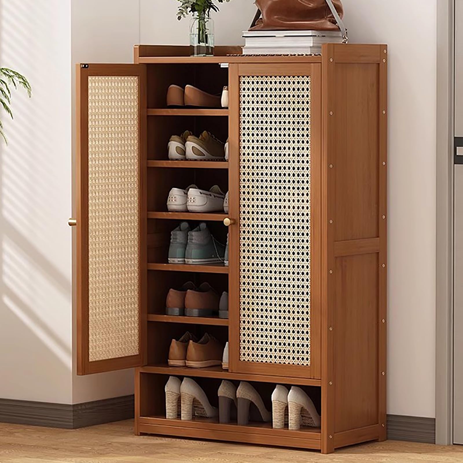 Meuble à chaussures en rotin à 8 niveaux pour entrée moderne et gain de place