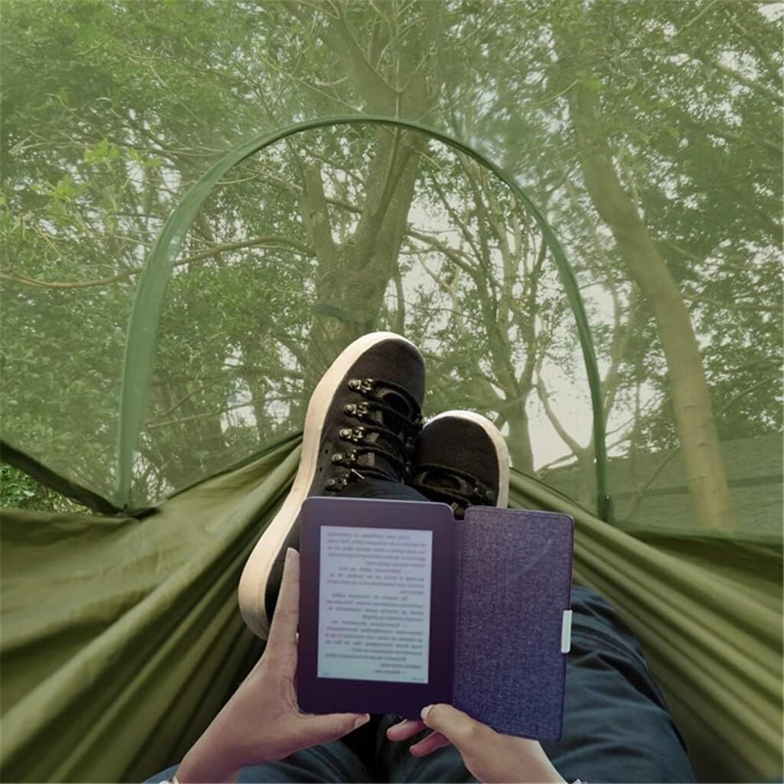 Hamak Ultralekki, Hammock 290x140 Cm Hamak Kempingowy Moskitiera, Przenośny Z Siatką Pojedynczą Lub Podwójną, Namiot Hamakowy Do Podróży na Kemping, na Zewnątrz