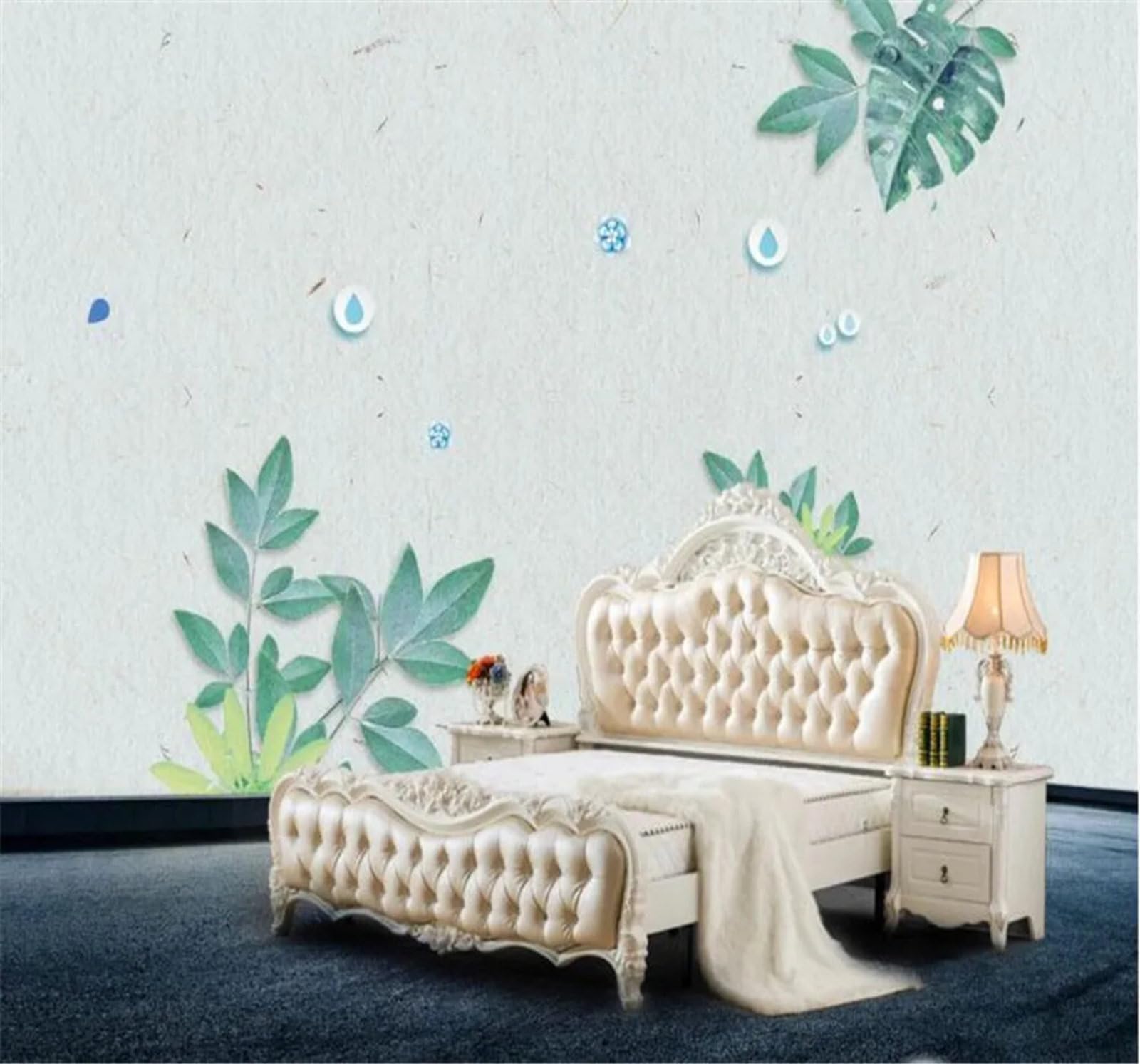 Tzxztt Simple Fresh Green Leaves Plants Watercolour Modern 3D Wallpaper Premium Textured Silk Neutral Tones Material Ideal for Living Room Bedroom-200cm×140cm