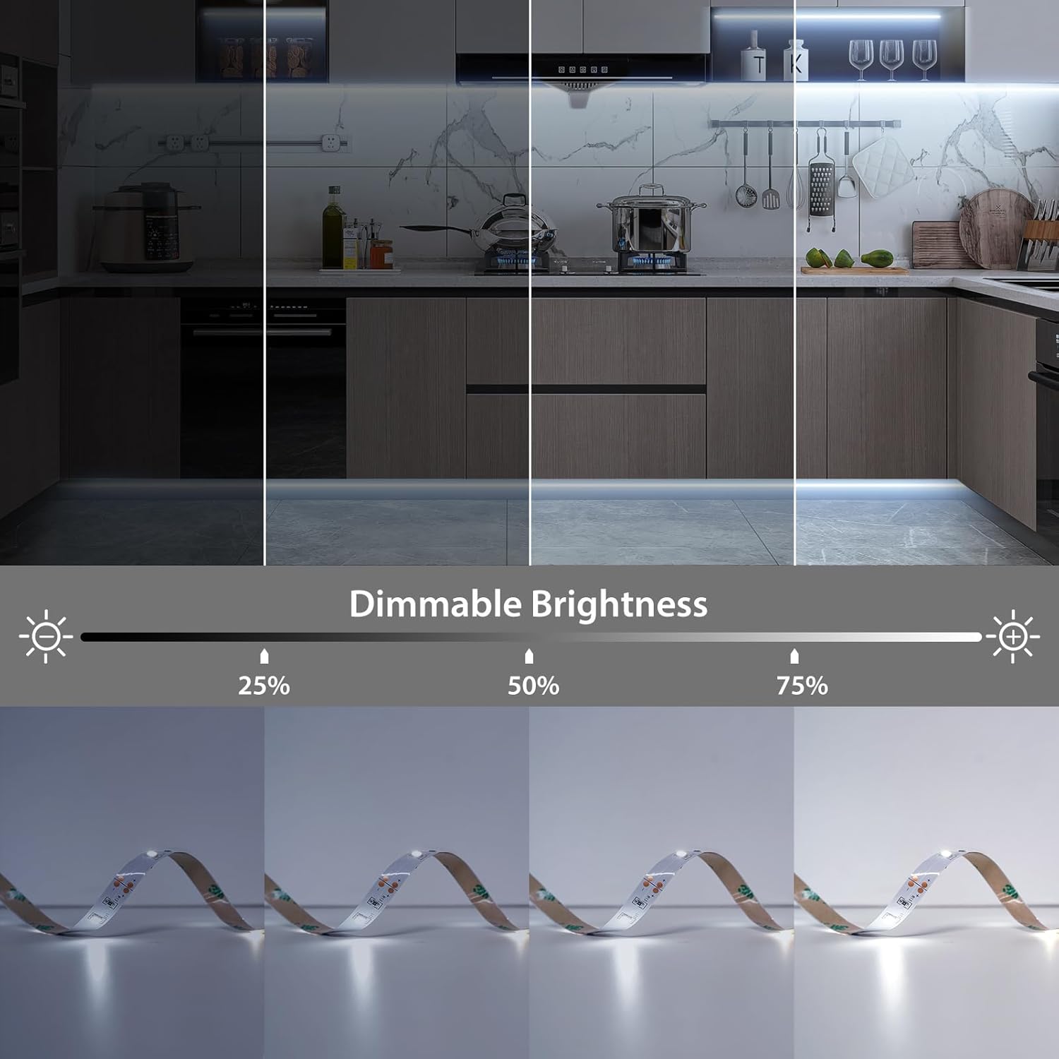 OMIKA 3 Pack 9.9FT Under Cabinet Lights Battery Powered with Remote, 12 Modes, Self-Adhesive, Flexible, Dimmable, Timer, 2700K-6000K Tunable White Cuttable Strip Lights for Shelves Bedroom Closet TV