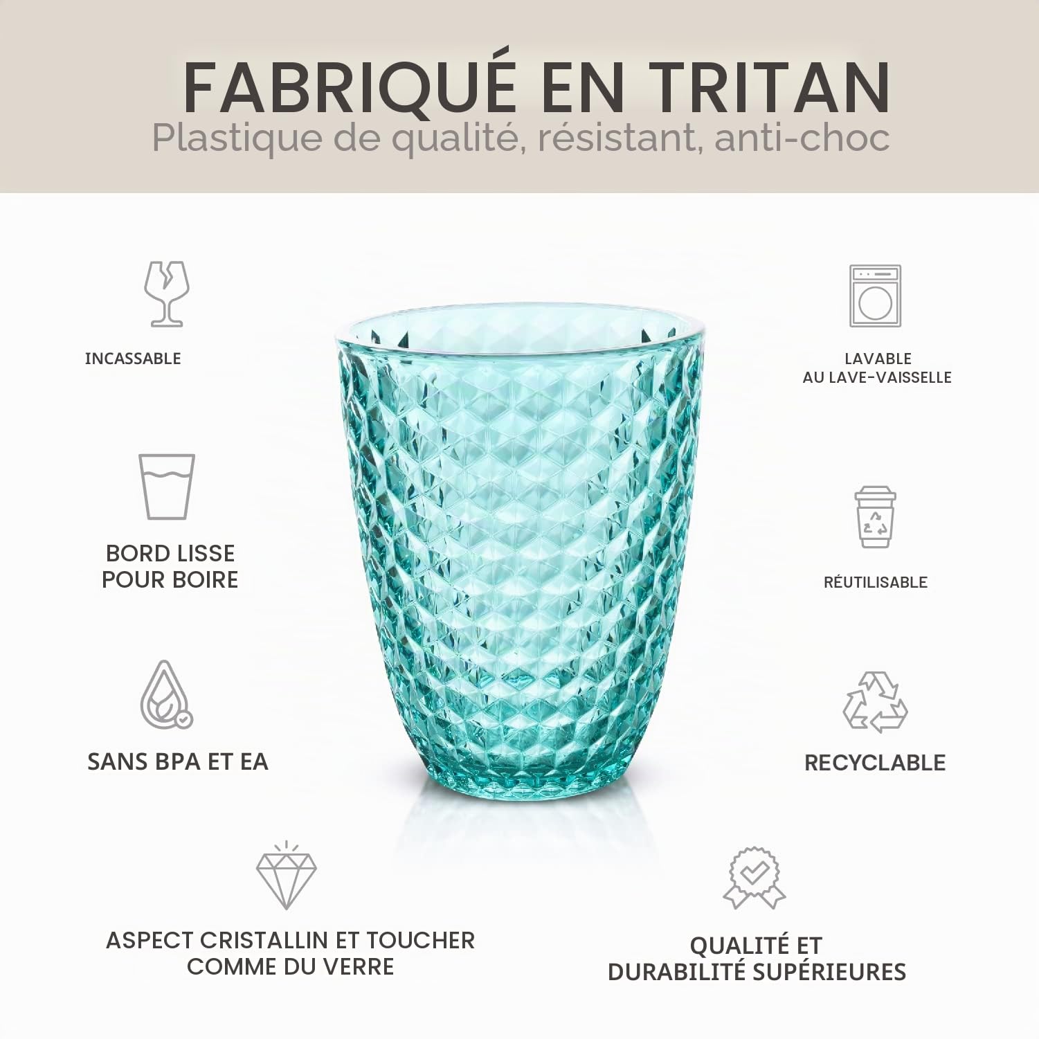 BELLAFORTE Verres incassable en Tritan - Lot de 4 - Contenance de 355ml - Collection Petit Laguna Beach - Lavable au lave-vaisselle - Verres indestructibles - Sans BPA - Couleur Bleu