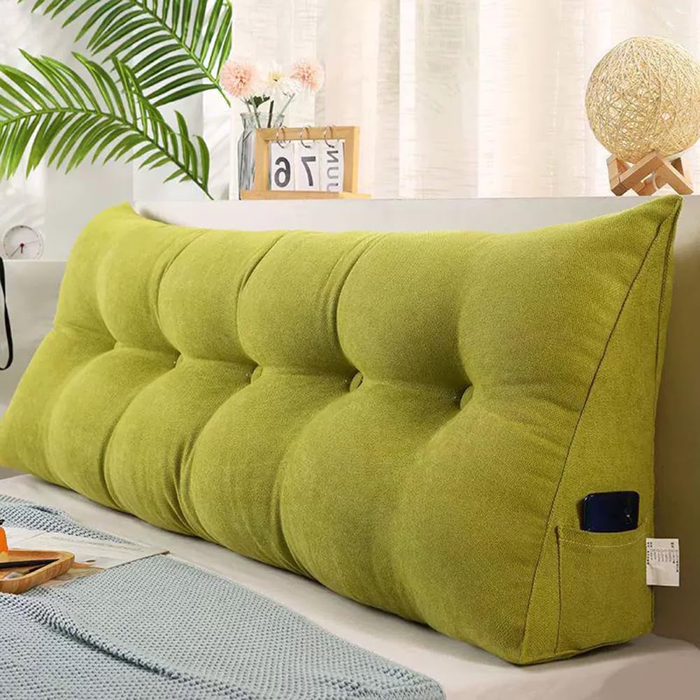 Cojín ortopédico de cuña triangular para cintura y espalda, cabecero extraíble, almohada de lectura, sofá cama, cojín de posicionamiento cómodo y de apoyo (120 x 50 x 20 cm, verde)